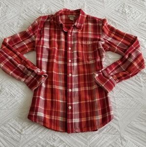 Lucky Brand red and orange plaid shirt